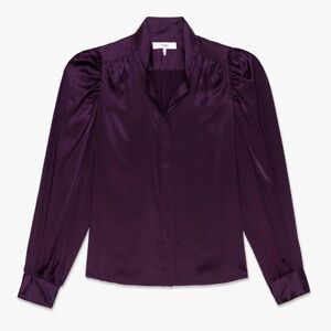 Frame Gillian silk blouse plum purple button down puff sleeve size XS worn once